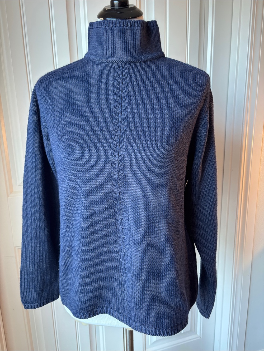 VTG Talbots Made in Italy Chunky Knit Navy Mock Neck Sweater L 90s Minimalist
